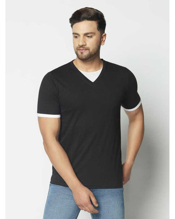 Solid Half Sleeves V-Neck T-shirts For Men's Roposo Clout